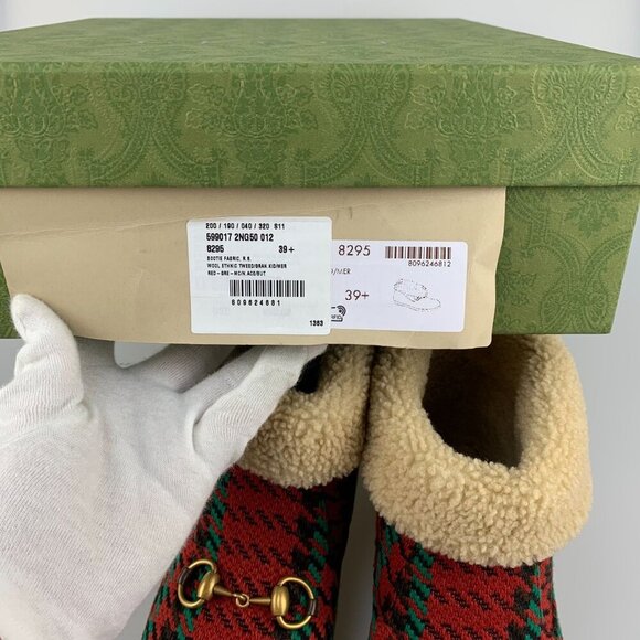 NIB Gucci Women Horsebit Houndstooth Wool Boots In Red SIze 39.5 - Picture 9 of 11